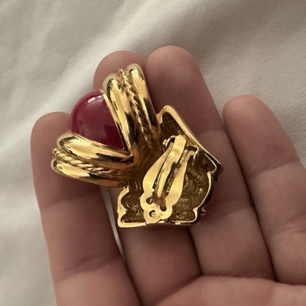 Chic Gold and Red Women's Earrings